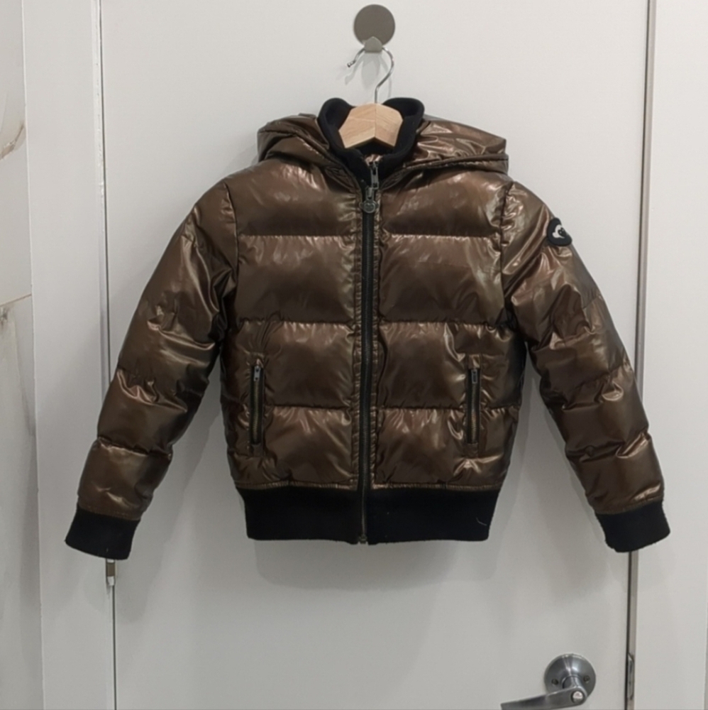 Brown Shiny High Gloss Puffer Jacket with Hood By Appaman Size 6 Unisex